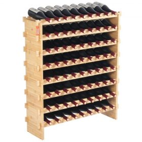   VEVOR 72 palackfrissítő moduláris bortartó, folyamatosan tárolható Pinot palackok, 8 szintes bambuszfa tárolóállvány, padlón álló bortartó kijelző polc, billegésmentes polcok konyhai bárpincéhez