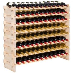   VEVOR 96 palackos, egymásra rakható, moduláris bortartó, 8 szintes bortartó, tömörfa padlón álló, szabadon álló bortároló állvány Pinot Noir palackokhoz, konyhába, pincébe és bárba, natúr
