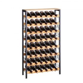   VEVOR 48 palackos bortartó, 8 szintes vas borosüveg-tartó fa asztallappal, szabadon álló, padlón álló bortároló polcok, konyhai kamrába, pincébe, bárba, étkezőbe, 26''hossz 9,3''széles x 46,9''magas