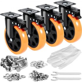   VEVOR görgők, 15,2 cm-es forgólapos görgők, 4 darabos készlet, biztonsági A/B zárral, zajmentes PVC kerekek, nagy teherbírású, 317,5 kg teherbírás görgőnként, nyommentes kerekek kocsibútor munkapadhoz