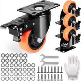   VEVOR görgős kerekek, 3 hüvelykes forgatható lemezgörgők, 4 db, biztonsági A/B-reteszeléssel, zajmentes PVC-kerekekkel, nagy teherbírású, 250 lbs teherbírás görgőnként, nyommentes kerekek kosárbútor munkaasztalhoz