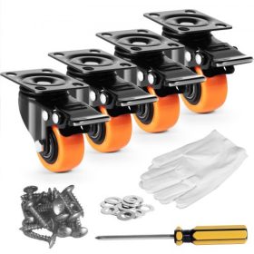   VEVOR görgők, 5,1 cm-es forgólapos görgők, 4 darabos készlet, biztonsági kettős zárral, zajmentes PVC kerekekkel, nagy teherbírású, 68 kg teherbírás görgőnként, nyommentes kerekek kocsibútor munkapadhoz