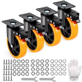   VEVOR görgők, 12,7 cm-es forgólapos görgők, 4 darabos készlet, biztonsági A/B zárral, zajmentes PVC kerekek, nagy teherbírású, 204,1 kg teherbírás görgőnként, nyommentes kerekek kocsibútor munkapadhoz
