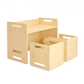   VEVOR Montessori elválasztási asztal és szék szett, fa kisgyermek asztal és szék szett 2 székkel, állítható magasságú Montessori szék és aktivitásasztal, ideális olvasáshoz, étkezéshez, játékhoz - természetes