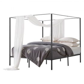   VEVOR King Size baldachinos ágykeret, fém baldachinos ágy baldachinos kialakítással, strapabíró acélléc-alapzat, ágy alatti tárolóhely, rugós ágykeret nem szükséges, egyszerű összeszerelés, fekete
