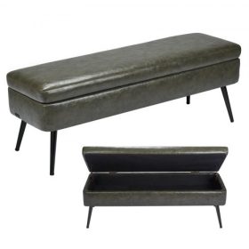   VEVOR bőr tárolós oszmán pad, PU bőr pad tárolóval és fém lábakkal, modern cipőpadok üléssel előszobába, kárpitozott ágyvégi padok nappaliba, étkezőbe, előszobába, zöld