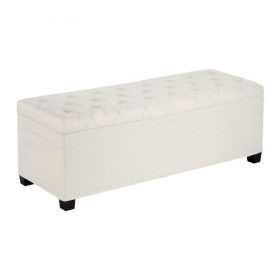   VEVOR tárolós ottomán pad, gombos ágyvégi pad oldaltáskákkal, felhajtható kárpitozott tárolóláda fémvázzal, vászon ágyottomán nappaliba, hálószobába, előszobába, irodába, bézs