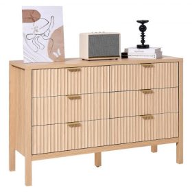   VEVOR 6 bordázott fiókos komód, fa fiókos szekrény toló- és billenésgátlóval, modern minimalista komód, szekrénytároló rendszerező nappaliba, előszobába, hálószobába, előszobába, világos fa