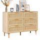VEVOR 6 fiókos rattan komód, bohém komód, rattan fiókos szekrény tágas tárolóval, természetes rattan komód hálószobába, nappaliba és előszobába, rattan éjjeliszekrény masszív fogantyúkkal és lábakkal, barna
