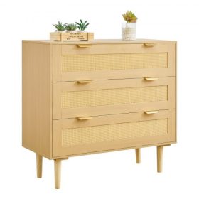   VEVOR 3 fiókos rattan komód, modern hálószobába való gardróbszekrény, természetes rattan fiókos komód fém fogantyúkkal és fa lábakkal, ruhák szervezője és tárolója hálószobába, nappaliba, előszobába