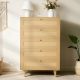 VEVOR 5 fiókos rattan komód, modern hálószobába való gardróbszekrény, természetes rattan fiókos komód fém fogantyúkkal és fa lábakkal, ruhák szervezője és tárolója hálószobába, nappaliba, előszobába