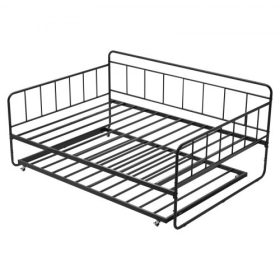   VEVOR teljes méretű heverőkeret, heverő kihúzható résszel, strapabíró fém ágykeret, teljes heverő fém lécekkel nappaliba, hálószobába, vendégszobába, könnyen összeszerelhető, fekete