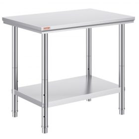   VEVOR rozsdamentes acél előkészítő asztal, 900x600x800 mm, 320 kg teherbírás, strapabíró fém munkaasztal 3 állítható magassággal, kereskedelmi munkaállomás konyhába, garázsba, étterembe, kertbe