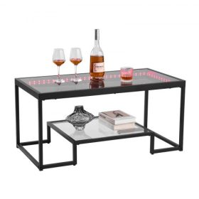   VEVOR dohányzóasztal, modern edzett üveg dohányzóasztal világítással, 2 szintes téglalap alakú üveg középasztal nyitott tárolóval, minimalista fém kiegészítő íróasztal nappaliba, irodába, könnyű összeszerelés