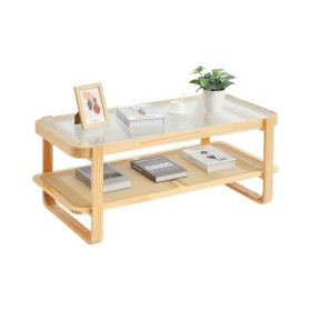   VEVOR Rattan dohányzóasztal, téglalap alakú rattan szőtt fa dohányzóasztal edzett üveglappal, 45 hüvelykes modern bohém tárolós dohányzóasztal természetes fa lábakkal, nappaliba, hálószobába és kis helyiségekbe