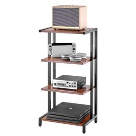   VEVOR 4-szintes AV médiaállvány, sarok TV-állvány, állítható magasságú fa polcok DVD-lejátszókhoz/kábeldobozokhoz/játékkonzolokhoz, barna
