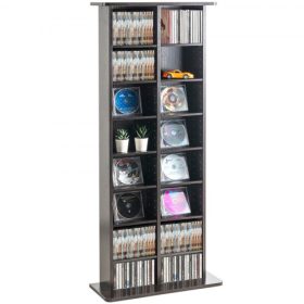   VEVOR médiatároló szekrény, 8 rétegű DVD-polc, akár 464 CD-t is képes tárolni, állítható CD-polcok, 16 rekesz, védi és rendszerezi zene-, film-, videojáték- vagy emléktárgygyűjteményeket, eszpresszó