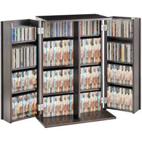   VEVOR médiatároló szekrény, DVD szekrény ajtókkal és polcokkal, CD-tároló akár 576 CD-t is képes tárolni, állítható DVD-polc, védi és rendszerezi a zenét, filmeket, videojátékokat vagy gyűjteményeket - eszpresszó
