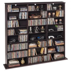   VEVOR médiatároló szekrény, 8-szintes DVD polcrendszerező, 142 x 22 x 130 cm multimédiás tárolórendszer CD-khez, DVD-khez, könyvekhez és játékokhoz, CD polc nappaliba, dolgozószobába, felvevőszobába, barna