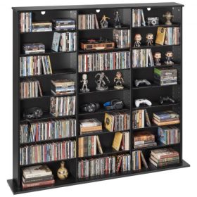   VEVOR médiatároló szekrény, 8-szintes DVD polcrendszerező, 142 x 22 x 130 cm multimédiás tárolórendszer CD-khez, DVD-khez, könyvekhez és játékokhoz, CD polc nappaliba, otthoni irodába, felvevőszobába, fekete