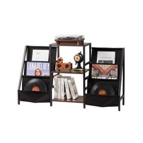   VEVOR lemezjátszó állvány, 3 szintes fém vinil lemezállvány, lemezjátszó állvány lemeztartóval, vinil kijelző polccal, fa lemeztartó, ideális hálószobába, nappaliba, fekete