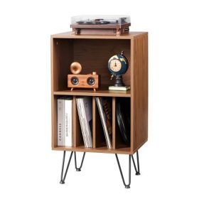   VEVOR lemezjátszó állvány, 3 szintes lemezjátszó állvány lemeztárolóval, vinyl lemeztároló szekrény fém lábakkal hálószobába, nappaliba, barna