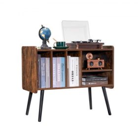  VEVOR lemezjátszó állvány, lemezjátszó állvány akár 220 album tárolására, vintage vinyl lemezszekrény kivehető polcokkal, lemezjátszó asztal állítható magassággal nappaliba, hálószobába, barna