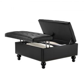   VEVOR 88 cm-es négyzet alakú bőr oszmán tárolóval, kárpitozott, gombos dohányzóasztal oszmán emelő- és flip kialakítással, nagy sűrűségű PU bőr szivacs nappaliba, hálószobába, kollégiumi szobába, fekete