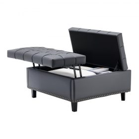   VEVOR 80 cm-es négyzet alakú bőr ottomán tárolóval, kárpitozott, gombos dohányzóasztal ottomán emelő- és flip kialakítással, nagy sűrűségű PU bőr szivacs nappaliba, hálószobába, kollégiumi szobába, szürke