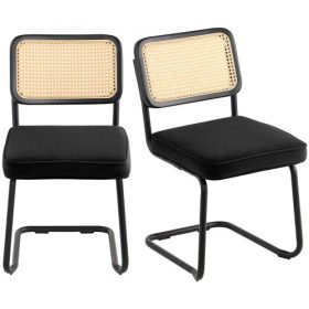   VEVOR Rattan székek, 2 darabos szett, századközepi modern étkezőszék, kárpitozott bársony díszítőfotel rattan háttámlával, retró étkező konyhai szék nappaliba, hálószobába, olvasószobába, irodába, fekete