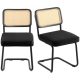 VEVOR Rattan székek, 2 darabos szett, századközepi modern étkezőszék, kárpitozott bársony díszítőfotel rattan háttámlával, retró étkező konyhai szék nappaliba, hálószobába, olvasószobába, irodába, fekete