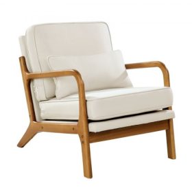   VEVOR kiegészítő szék, századközepi modern fotel tömörfa vázzal és csúszásgátló lábakkal, kárpitozott szabadidőfotelek lenvászon anyaggal és 14,5 cm vastagított párnával, nappaliba, hálószobába és irodába