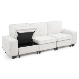   VEVOR 3 Steater kanapé, Moduláris szekcionált kanapé alsó tárolóhellyel, Modern, kényelmes felhőkanapé oldalsó tárolórekeszekkel és fémkerettel, Ideális nappaliba, hálószobába, lakásba és irodába, Fehér