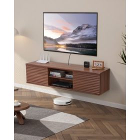   VEVOR Lebegő TV-állvány, 60"-os fali szórakoztatóközpont állítható polccal és tolóajtókkal, 2 szintes lebegő TV-polc tárolószekrénnyel DVD-lejátszóhoz, kábeltévé-vevőhöz, játékkonzolhoz, diófa