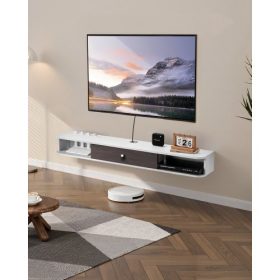   VEVOR lebegő TV-állvány, 55 hüvelykes fali szórakoztatóközpont kábelnyílással, modern lebegő TV-polc tárolószekrénnyel, forgácslap konzol DVD-lejátszóhoz, kábeldoboz, játékkonzol, fehér