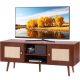 VEVOR Rattan TV állvány, Bohém TV szekrény 55 hüvelykes TV-hez, Közép-modern TV állvány, Rattan TV konzol állítható polcokkal nappaliba, médiaszobába, diófa