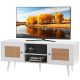 VEVOR Rattan TV állvány, Bohém TV szekrény 55 hüvelykes TV-hez, Közép-modern TV állvány, Rattan TV konzol állítható polcokkal nappaliba, médiaszobába, fehér