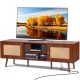 VEVOR Rattan TV állvány, Közép-modern TV állvány 65 hüvelykes TV-hez, Bohém Rattan TV szekrény beépített aljzattal és USB portokkal, állítható polcokkal nappaliba, médiaszobába, diófa