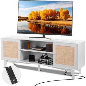   VEVOR Rattan TV állvány 191 cm TV Boho TV szekrény Fehér TV szekrény