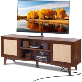   VEVOR Rattan TV állvány 191 cm Boho TV szekrény Dió színű TV szekrény