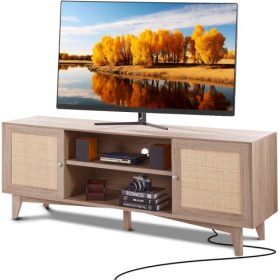   VEVOR Rattan-TV-Ständer 191cm Fernseher Boho-TV-Schrank Fernsehschrank Eiche