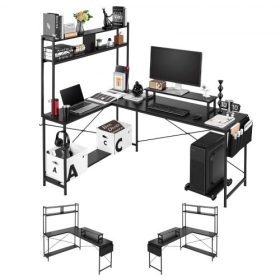   VEVOR L alakú számítógépasztal, 1,7 m-es megfordítható sarokjátékasztal monitorállvánnyal és mozgatható CPU-állvánnyal, modern, stílusos PC-asztal, masszív munkaállomás otthoni irodába - könnyen összeszerelhető