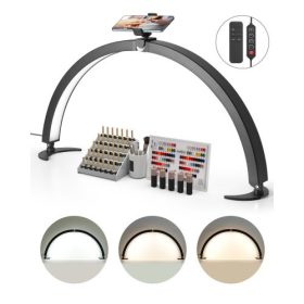   VEVOR körömlakk, 40 W-os félhold alakú asztali lámpa telefontartóval, állítható fényerő és színhőmérséklet, íves LED asztali lámpa körömtechnikusoknak, tetoválóművészeknek, szépségápoláshoz, szempillahosszabbításhoz