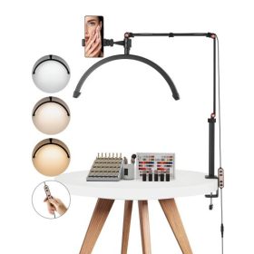   VEVOR körömlakk asztali lámpa, 20 W-os csíptethető félhold alakú szempillalámpa telefontartóval, állítható fényerő és színhőmérséklet, íves LED asztali lámpa körömtechnikusoknak, tetoválóművészeknek, szépségápoláshoz, szempillahos