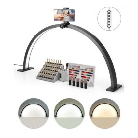   VEVOR körömlakk, 30 W-os félhold alakú asztali lámpa telefontartóval, állítható fényerő és színhőmérséklet, íves LED asztali lámpa körömtechnikusoknak, tetoválóművészeknek, szépségápoláshoz, szempillahosszabbításhoz