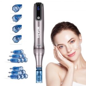   VEVOR Professional Microneedling Pen M8S, elektromos derma toll 12 db-os visszafolyásgátló patronokkal, 6 változtatható sebességű bőrápoló szépségápolási eszköz LCD kijelzővel és 0-2,5 mm állítható tűhosszal