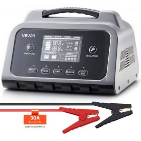   VEVOR intelligens akkumulátortöltő, 30A, 6V 12V 24V LiFePO4 ólom-savas (gél/AGM) lítium autóakkumulátor-töltő, LCD kijelzővel, csepptöltés-fenntartó, szulfátmentesítő, autóhoz, hajóhoz, motorkerékpárhoz, fűnyíróhoz