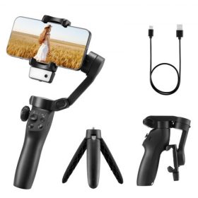   VEVOR Gimbal stabilizátor okostelefonhoz, 3 tengelyes stabilizálás, AI-alapú telefongimbal Android iPhone-hoz töltőfénnyel, állvánnyal, automatikus követéssel, hordozható összecsukható telefonstabilizátor videofelvételhez