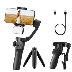   VEVOR Gimbal stabilizátor okostelefonhoz, 3 tengelyes stabilizálás, telefongimbal Androidhoz és iPhone-hoz mágneses töltőfénnyel, arckövetéssel, gesztusvezérléssel, telefonstabilizátor videofelvételhez, vlogoláshoz