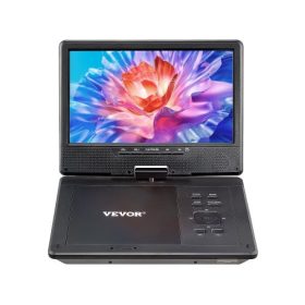   VEVOR hordozható DVD-lejátszó, 9 hüvelykes HD forgatható kijelző, 4 órás beépített újratölthető akkumulátor, dupla hangszóró, TV/USB/SD-kártya/CD/DVD szinkronizálás támogatása, autós töltő, hálózati adapter, távirányító